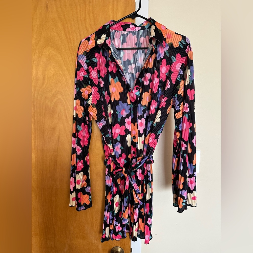 Floral Button-Up Dress with Belt